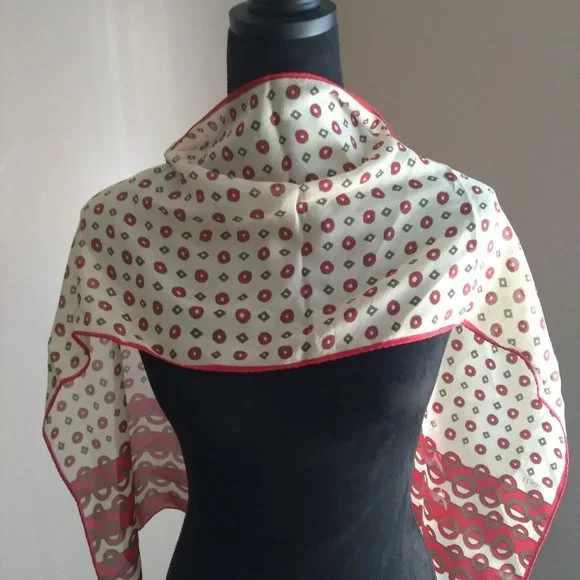 Red And White Vintage Silk Scarf  | Size OS - Picture 3 of 5
